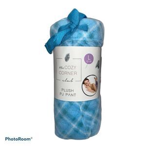 The Cozy Corner BLUE PLAID Fleece Pajama Pants NWT